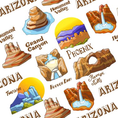 Vector seamless pattern with Arizona's countrysides and state symbols clipart