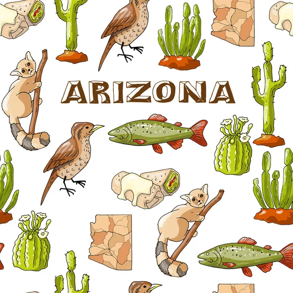 Padrão Sem Costura Vetorial Com Países Arizona Símbolos Estado — Vetor de Stock