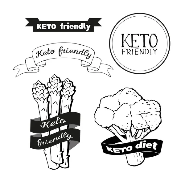 Vector Illustratie Met Stickers Voor Ketogene Voeding Lchf Paleo Dieetproducten — Stockvector