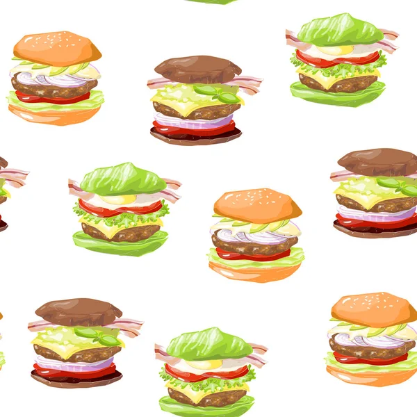 Patrón Sin Costura Vectorial Con Hamburguesas Dieta Paleo Keto Lchf — Archivo Imágenes Vectoriales