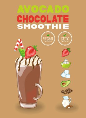 Avokado çikolatalı smoothie 'nin vektör çizimi