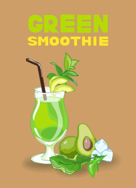 Yeşil detoks smoothie kokteylinin vektör çizimi