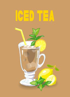 Buzlu çay kokteylinin vektör çizimi