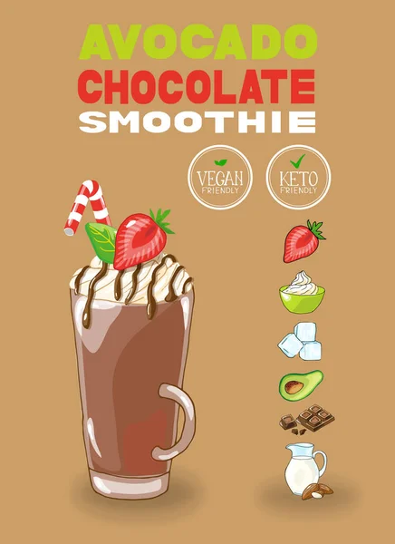 Vektorová Ilustrace Avokádového Čokoládového Smoothie — Stockový vektor