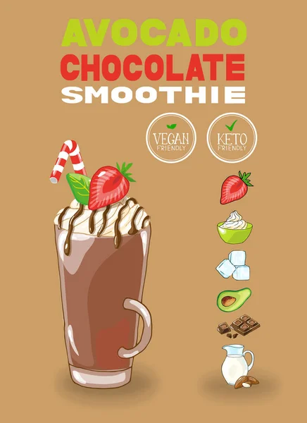 Ilustración Vectorial Batido Chocolate Con Aguacate — Archivo Imágenes Vectoriales