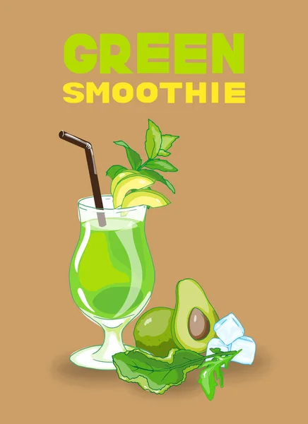 Vector Illustration Green Detox Smoothie Cocktail — Stock Vector