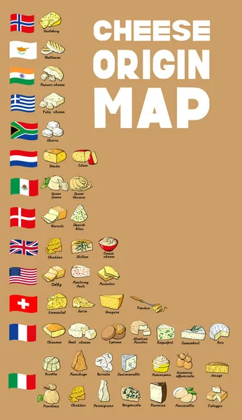 Vector Ilustración Origen Queso Mapa Del Mundo — Archivo Imágenes Vectoriales