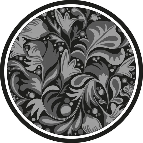 Ornement Floral Gris Sur Fond Noir — Image vectorielle