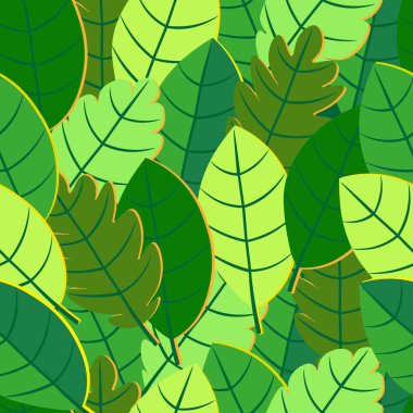 Rastgele yerleştirilmiş yeşil yapraklarla kusursuz bir desen.