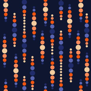 Koyu arkaplanda renkli daireler olan kusursuz soyut vektör deseni.