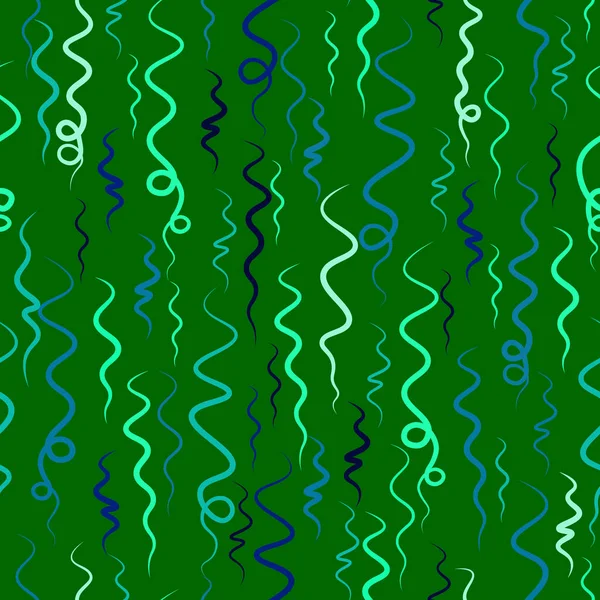 Nahtloses Vektormuster Mit Schnörkeln Und Wellen Auf Grünem Hintergrund — Stockvektor