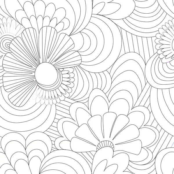 Contorno Flores Sin Costura Para Colorear — Vector de stock