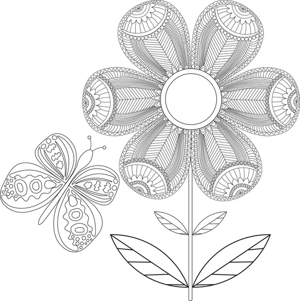 Раскраска Цветок Бабочка — стоковый вектор