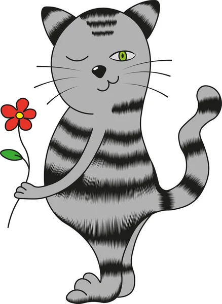 Rolig Katt Med Blomma — Stock vektor
