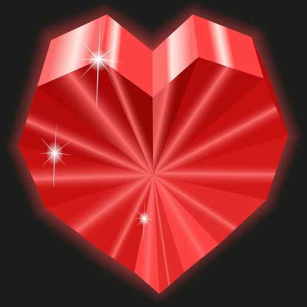 Corazón Rojo Sobre Fondo Negro — Vector de stock