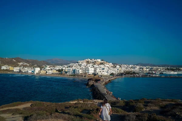 View Naxos City Port Direction Ancient Myceqeaen Temple — Stock Photo, Image