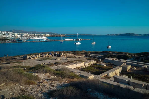 Vista Cidade Porto Naxos Direção Temple Antigo Myceqeaen — Fotografia de Stock