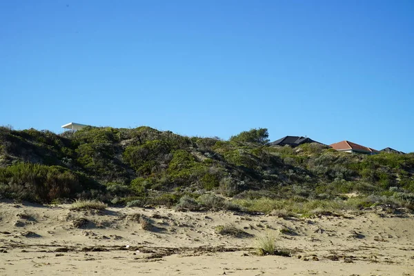 Mandurah Strand Áll Homok Épületek Tenger Emberek Nyugat Ausztráliában — Stock Fotó