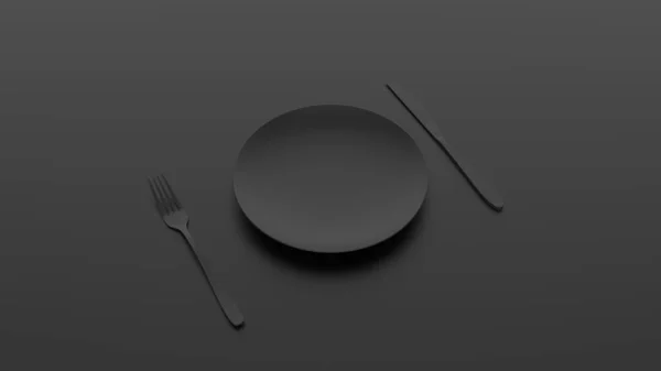 3D渲染黑色的盘子 黑色背景 现代设计 — 图库照片#