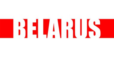 Beyaz-kırmızı-beyaz bayrağın arka planında Belarus yazısını gösteren vektör çizimi. Özgürlüğün sembolü Belarus. Beyaz Rusya 'nın ulusal renkleri