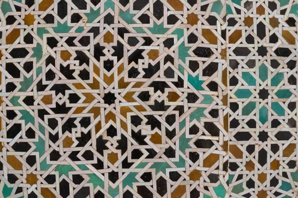 Hagyományos Színes Geometriai Patern Mozaik Falon Iszlám Iskola Madrasa Bou — Stock Fotó
