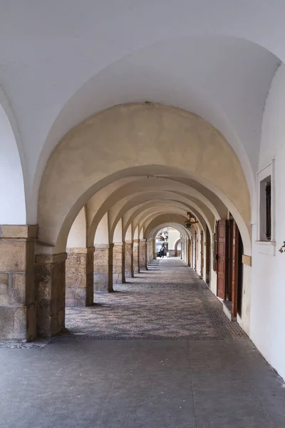 Détail Architecture Historique Arcade Une Maison Dans Quartier Mala Strana — Photo