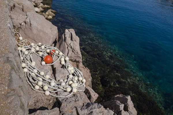 Clean Clear Water Adriatic Sea Visible Bottom Rocks Coast Rope — Stock Photo, Image