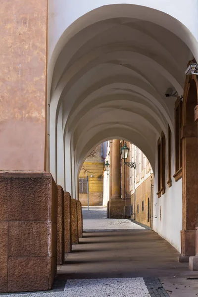 Détail Architecture Historique Arcade Une Maison Dans Quartier Mala Strana — Photo