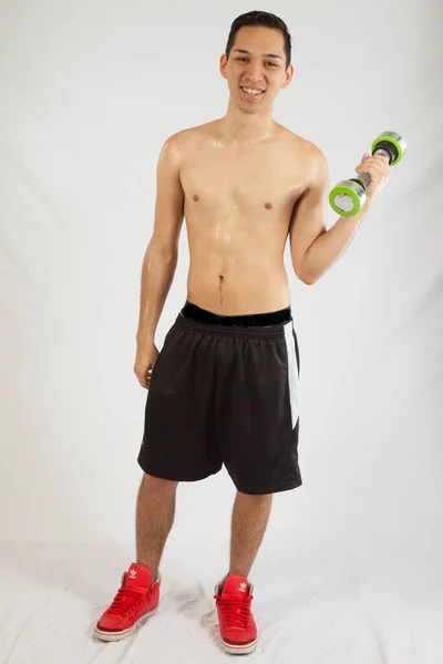 Hombre Topless Levantando Pesas —  Fotos de Stock