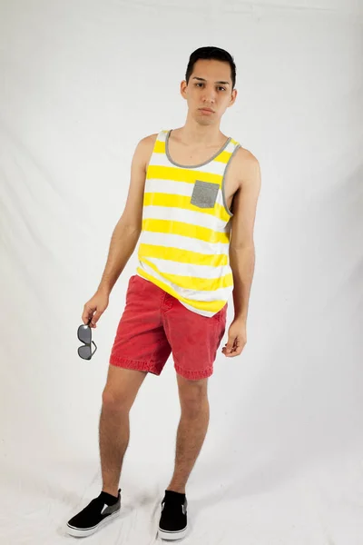 Thoughtful Man Yellow Stripped Shirt — Stock Photo, Image