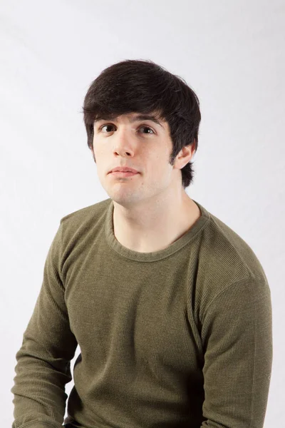 Serious Man Green Shirt — Stock Photo, Image