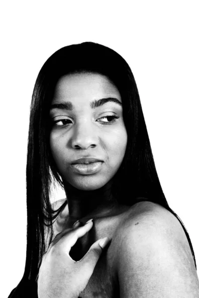 Mooie Pensive Black Vrouw — Stockfoto