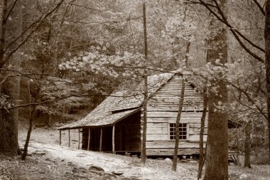 Sepia Tone 'daki eski ahşap kulübe