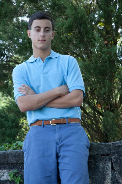 Pensive Man Outdoors His Arms Folded — Stock fotografie