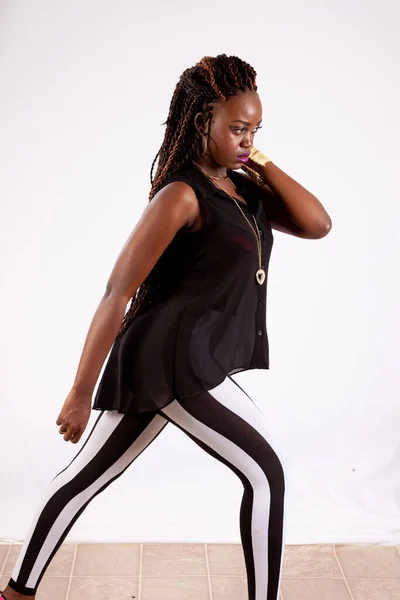 Lovely Black Woman Dreadlocks Looking Serious — Stock Photo, Image