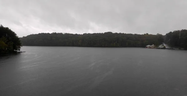 Ранкове Озеро Деревами Березі — стокове фото