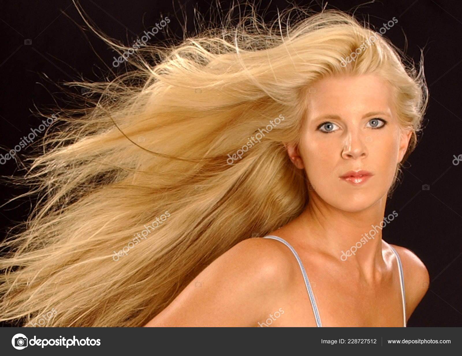 Beautiful Young Woman Beautiful Blue Eyes Looking Directly Camera