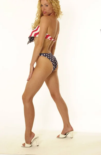 Red White Blue American Flag Skimpy String Bikini Scarf — Stock Photo, Image
