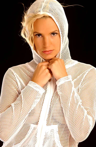 Veste Capuche Mesh Blanc Transparent Avec Fermeture Éclair Sourire Charmant — Photo