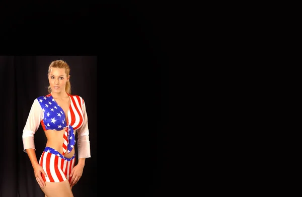 Red White Blue Outfit Pretty Sexy Busty Professional Model — Stock Photo, Image