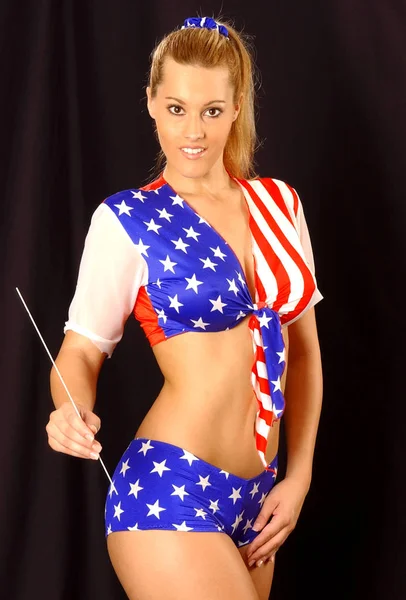 Red White Blue Outfit Pretty Sexy Busty Professional Model — Stock Photo, Image