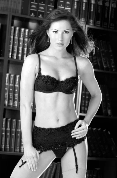 Alison Skipper Wearing Black Bra Panties Garter Belt Lingerie Classy — Stock Photo, Image