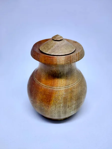 Wooden craft jars for spices. Isolate on a white background