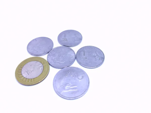 Monety Waluty Indyjskiej Białym Tle — Zdjęcie stockowe