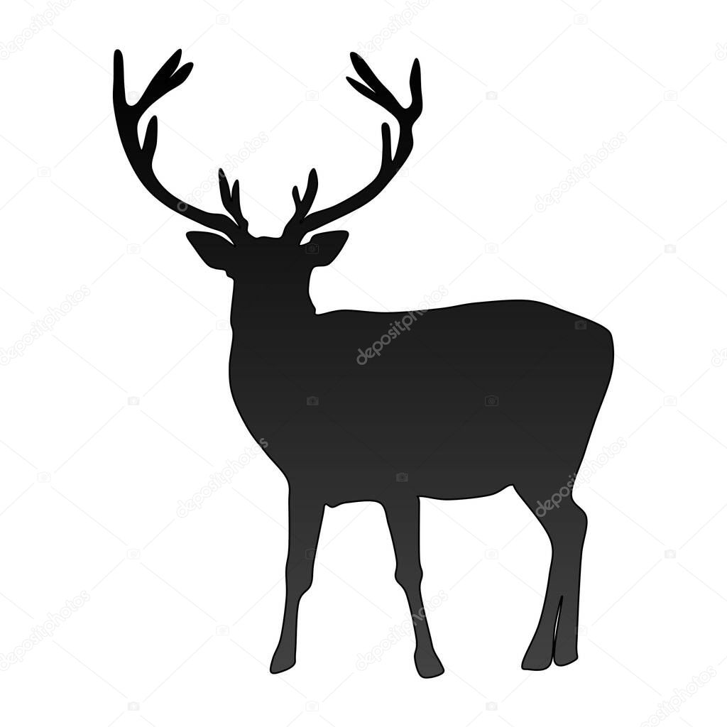 Black vector silhouette of deer isolated on white background.