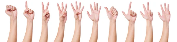 Close Hand Counting Number Sign Number Zero Nine Isolated White — Stock Photo, Image