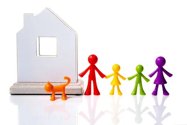 Happy Family Concept Family Pet Figures Background House — Stock Photo, Image