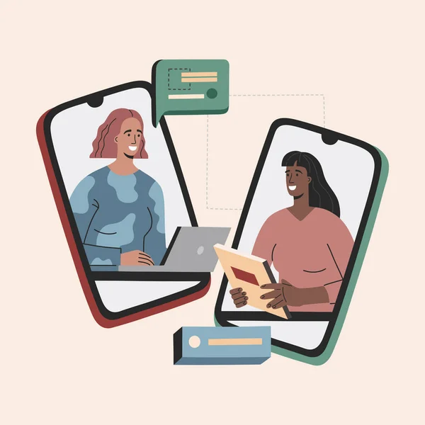 Entrevista Emprego Virtual Duas Mulheres Têm Conversa Negócios Candidato Uma —  Vetores de Stock