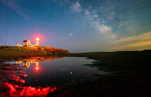 Voie Lactée Dessus Phare Sur Océan — Photo