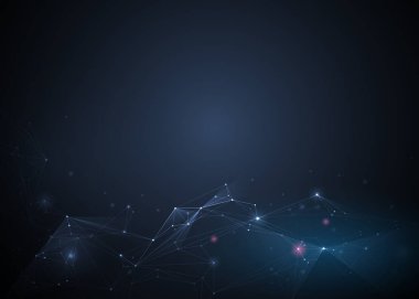 Daireler, çizgiler, geometrik, çokgen, illüstrasyon soyut moleküller üçgen desen. Vektör tasarım ağ iletişim teknolojisi koyu mavi zemin üzerine. Dijital futuristik bilim teknoloji kavramı